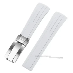 Waterproof Silicone Sport Watch Strap with Curved Ends and Folding Buckle - 22mm (White - steel buckle)