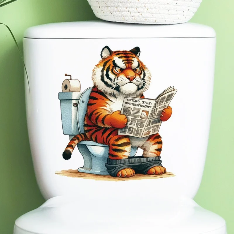 Cartoon Animals Reading Toilet Stickers Lion Tiger Zebra Chicken Pattern Waterproof Self-adhesive Bathroom Decal Home Decoration vinyl stickers toilet stickers toilet wall stickers