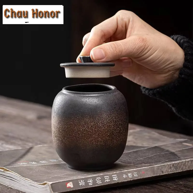 Japanese Gilding Iron Glaze Small Size Ceramic Pot White Tea Puer Waking Up Tea Jar Storage Tea Warehouse Tea Storage Teaware