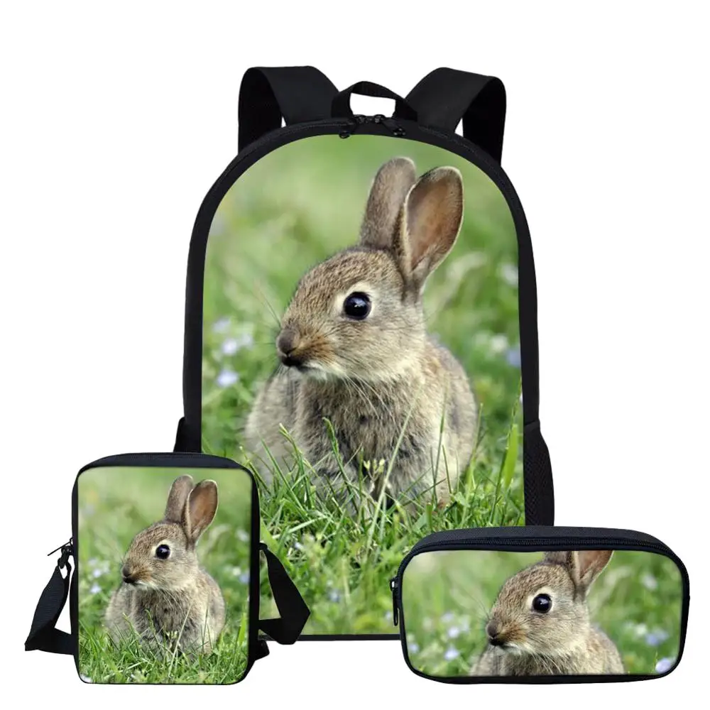 Pink Cute Rabbit Print School Bag Set for Baby Girls Litter Kids 3Pcs Backpack Kawaii Kindergarten Schookbags Large Capacity Bag