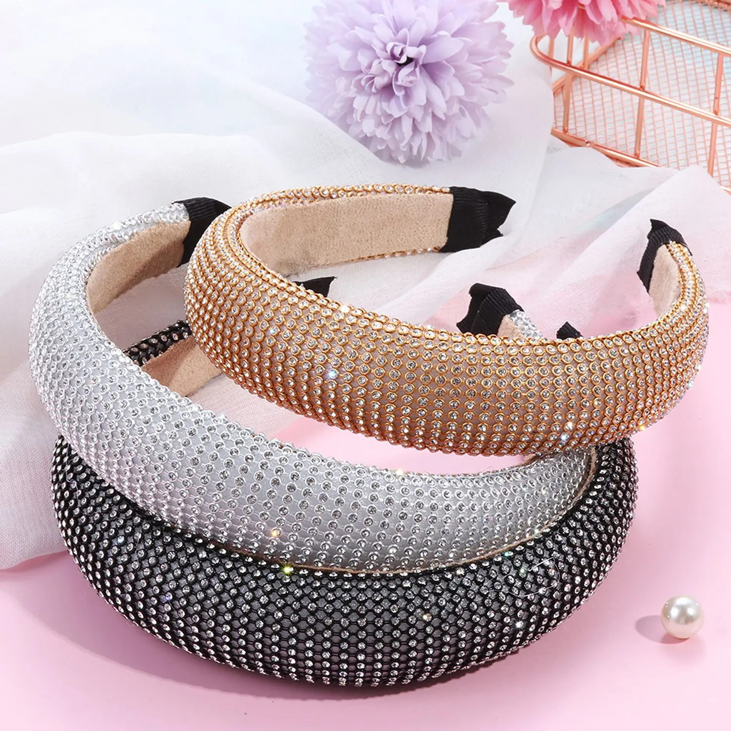 

Headwear Headpiece Baroque Headbands Wide Glitter Hairbands Diamond Crystal Headbands Rhinestone Padded Headband