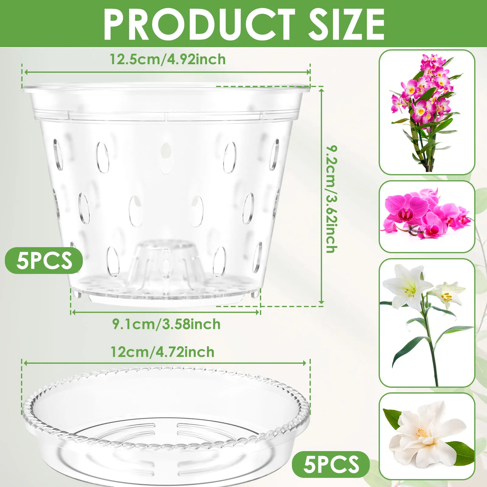 5Pcs Plastic Orchid Pot 4/5/6inch Transparent Slotted Orchid Pots Holes and Saucers Breathable Flower Plant Pot for Nursery flower pot plant pot