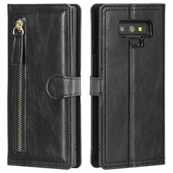 Leather Zipper Flip Wallet Case with Card Holder and Stand Feature - Galaxy Note10+ (Black)