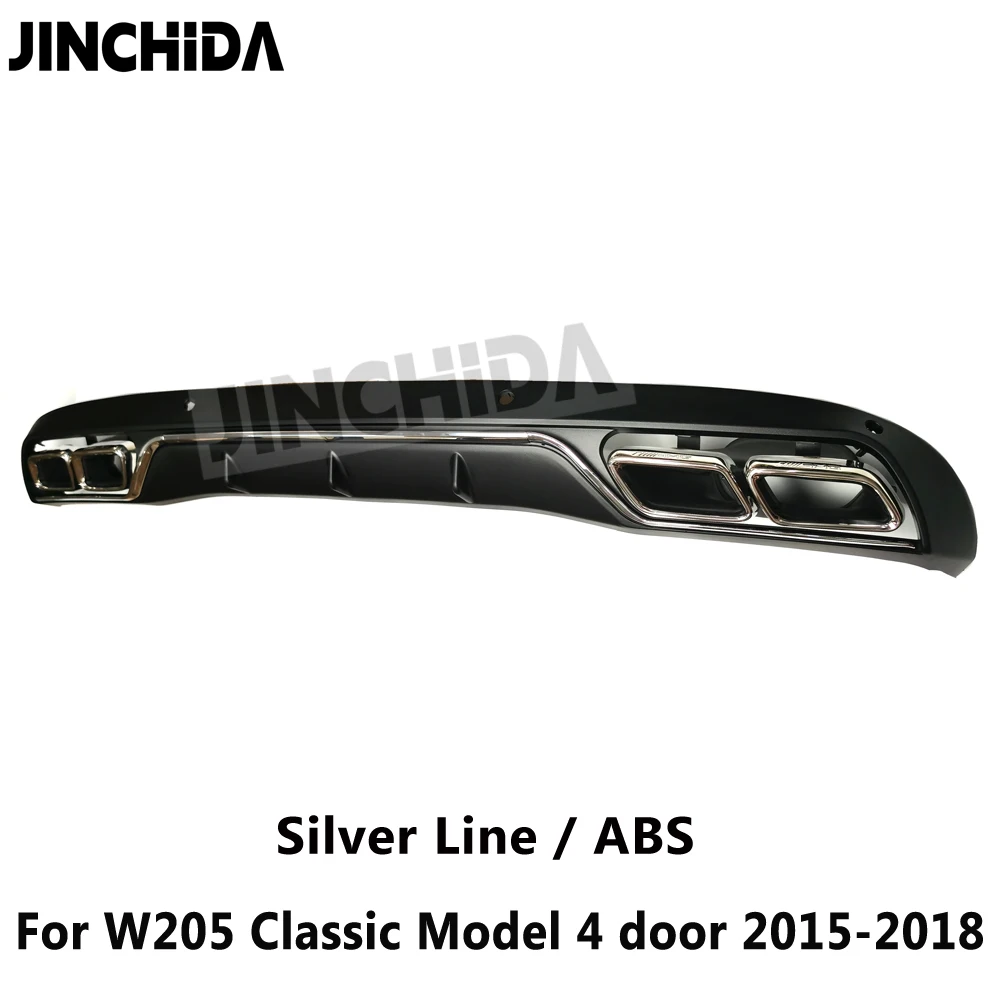 벤츠 C 클래스 W205 4도어 클래식 모델 2015-2018용 W205 AMG 스타일 리어 디퓨저 (304 스테인리스 스틸 4구 배기 팁 포함)