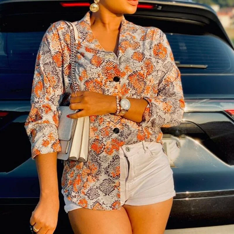 

Oversized Printed Shirt African Ladies Casual Tops Women's Fashion Loose Casual Retro Single-breasted Summer Long-sleeved Tops
