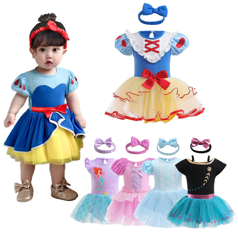 

Baby Romper TUTU Dress With Headband Elsa Anna Mermaid Snowwhite Cinderella Baby Girl Clothes Size 3-18M Cute Design Baby Dress