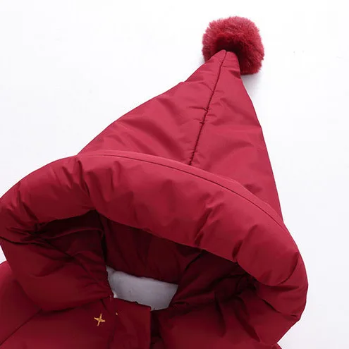 크리스마스 오리털 베이비 롬퍼 유니섹스 보온 플리스 안감 후드 새해 방문복 엘프 모자 레드 컬러 남아 여아용