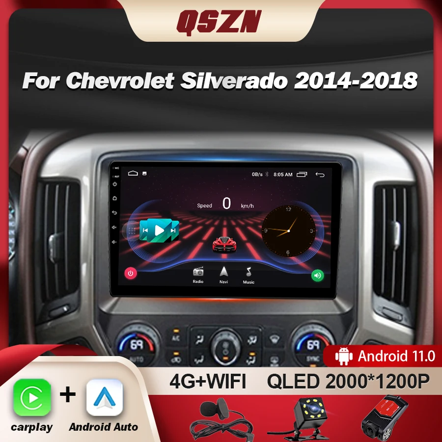 QSZN számára Chevrolet silverado GMC sierra 2014-2018 android 13th autó Rádióadó Multimédia hifi Játszadozó wifi GPS Kormánymű nincs 2din dvdt