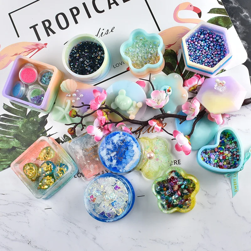 Crystal DIY Epoxy Resin Hexagonal Jewelry Box Silicone Mold Love Heart Storage Box Mold Brush Pot Resin Mold Jewelry Handcrafts