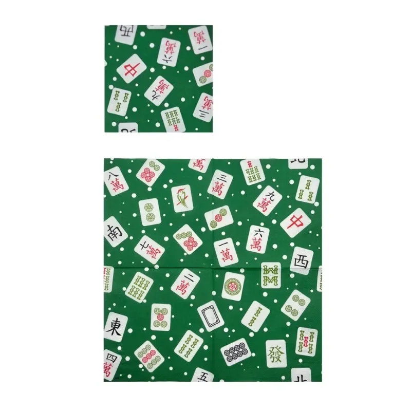 10/20pcs 33cm 2-Ply Chinese Mahjong Printed Green Napkins Personalised Party Paper Placemats Ambient Decorative Paper