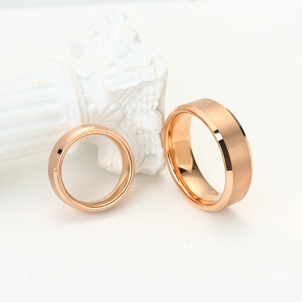 Tungsten Carbide Engagement Rings for Men Women Rose Gold Color Wedding Bands Beveled Edges Matted Finish Comfort Fit 3