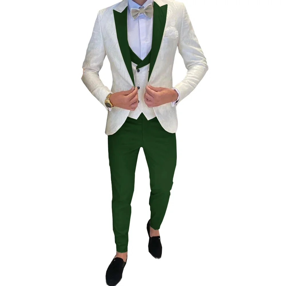 Ivory Men's Wedding Groom Suit 3 Piece Jacket Pants Vest Formal Tuxedo Elegant Men's Custom Suit  Bow tie not Included