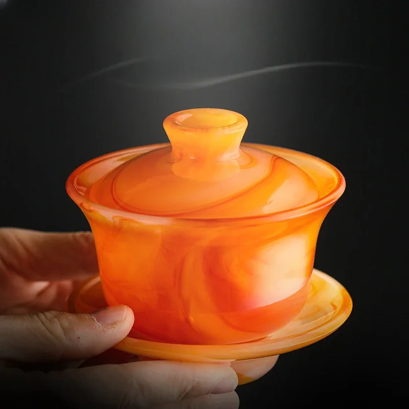

Agate Jade Porcelain Gaiwan Tea Cup Sancai Covered Bowl Anti Scalding Jade Glass Glass Tea Making Utensil Kung Fu Tea Set