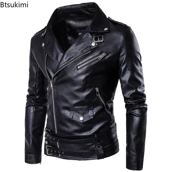 Beautiful men's leather motorcycle jackets Coat with zipper in British fashion eco-leather Casual Streetwear Men Punk PU Jackets 1