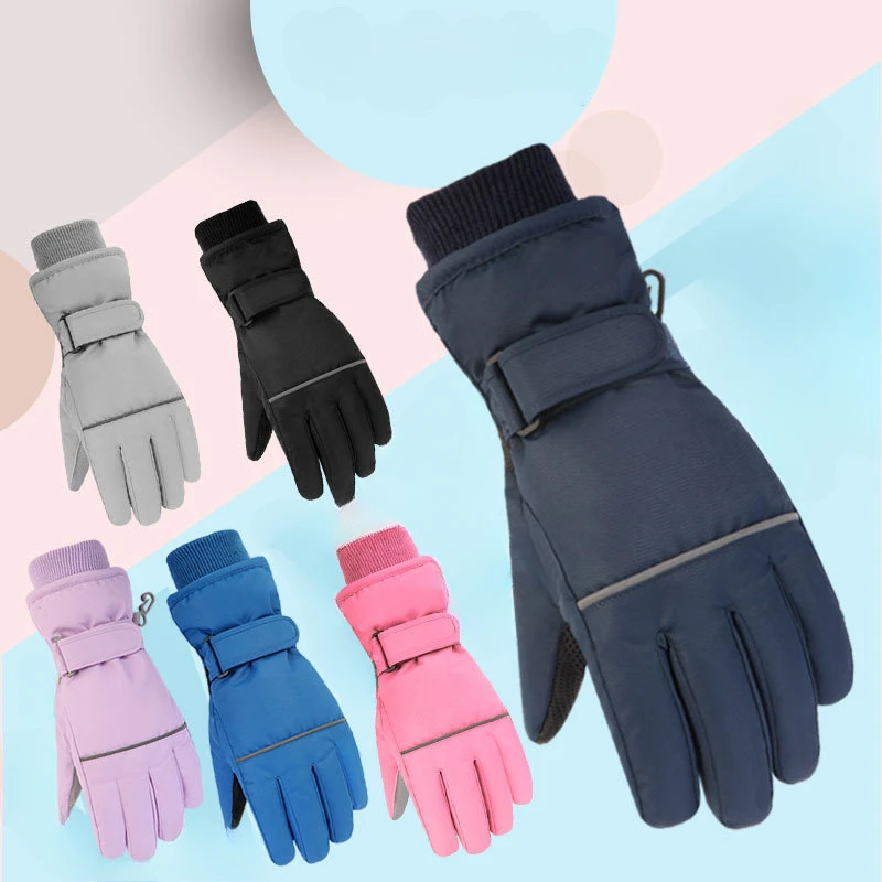 Children Ski Gloves Keep Finger Warm Waterproof Thicken Mittens Winter Snowboard Snow Kids Gloves for Boys Girls