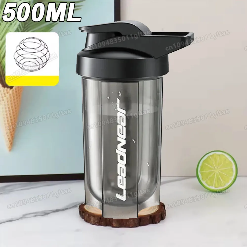 500ML 휴대용 단백질 파우더 쉐이커 병 누수 방지 물병 체육관 야외 피트니스 트레이닝 스포츠 믹싱 컵 스케일 포함