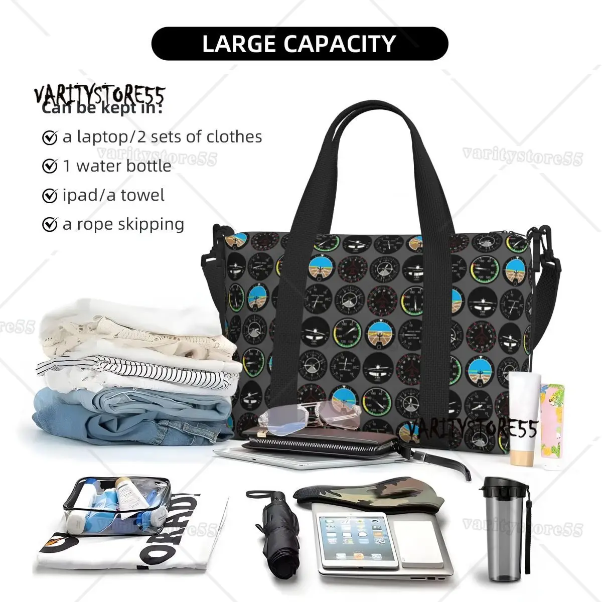 Aviation Airplane Flight Instruments Grocery Shopping Tote Bags Women Plane Aviator Pilot Gift Beach Gym Travel Bags