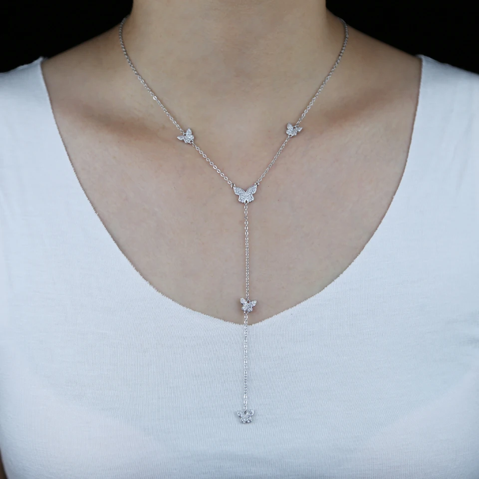 Collana Lariat Y Con Ciondolo Farfalla In Argento – Gioiello Goccia Bohémin Per Donna E Ragazza, Stile Minimal - 5