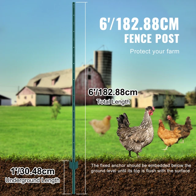 SucceBuy Fence Post T-Post Heavy Duty Metal Fence Posts Sturdy Steel Fence Stakes for GardenYard Lawn Farms&Outdoor Wire Fencing