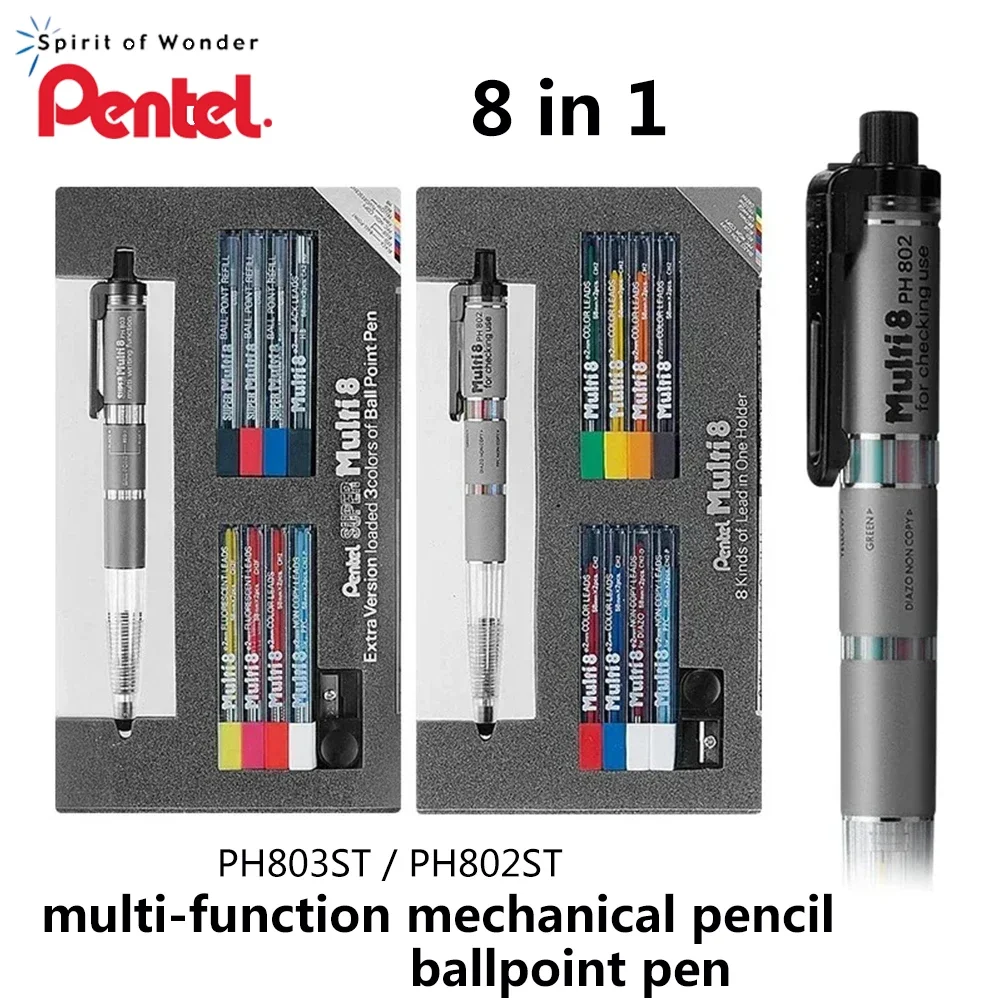 Japan Pentel PH803ST/PH802ST Multi+8 Mechanical Pencil 2.0mm Knock Type Colered Pencils Ballpoint Pen Refill 0.7mm School mechanical pencil