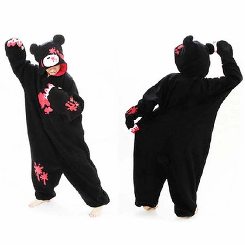 Autumn Winter Black Pink Gloomy Blood Bear Cosplay Costume Fleece Animal Onesies Pajamas Adult Cosplay Costume Pyjamas Sleepwear