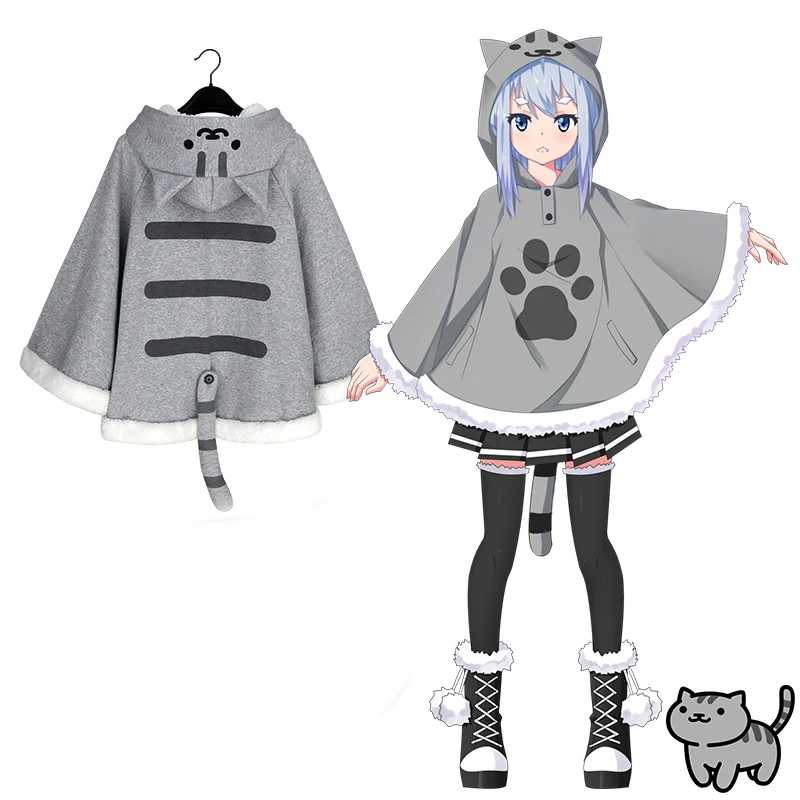 

Anime Neko Atsume Cute Cat Backyard Anime Kawaii Warm Cartoon Cloak Sweater Hooded Coat Capes Cosplay Props Christmas Gifts New