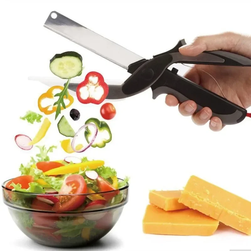 2 in 1 Food Scissor Utility Scissors Knife Board Smart Chef Stainless Steel Ourdoor Meat Potato Cheese Vegetable Kitchen Tool