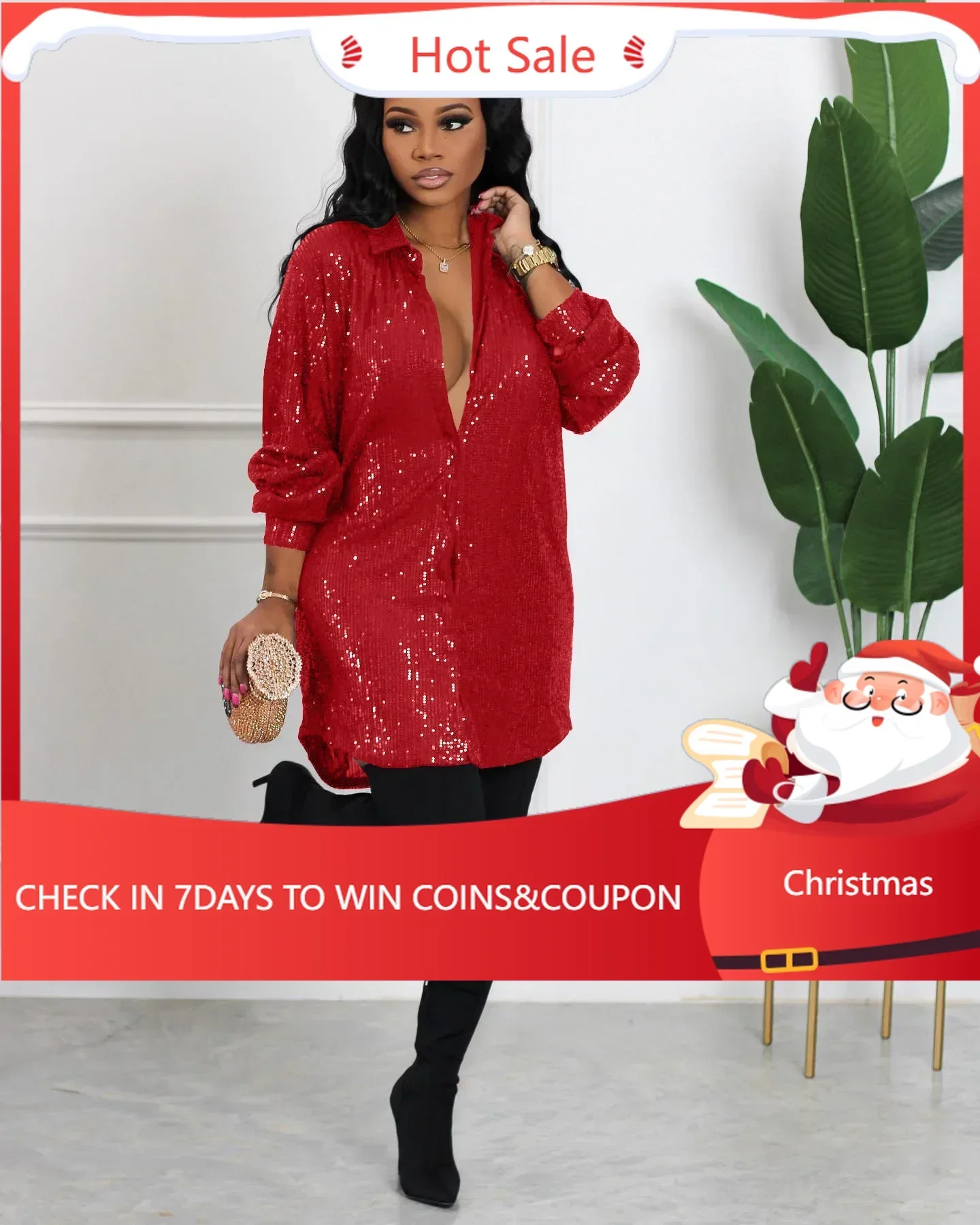 

Women's Fashion Sequin Material Long Sleeve Single Breasted Lapel Shirt Style 2024 New Autumn/winter Season Loose Elegant Dress