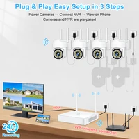 Kit de caméra sans fil intelligente avec détection humaine IA, vision nocturne, PTZ, WiFi, 3MP, pour extérieur, système de surveillance de sécurité CCTV 3
