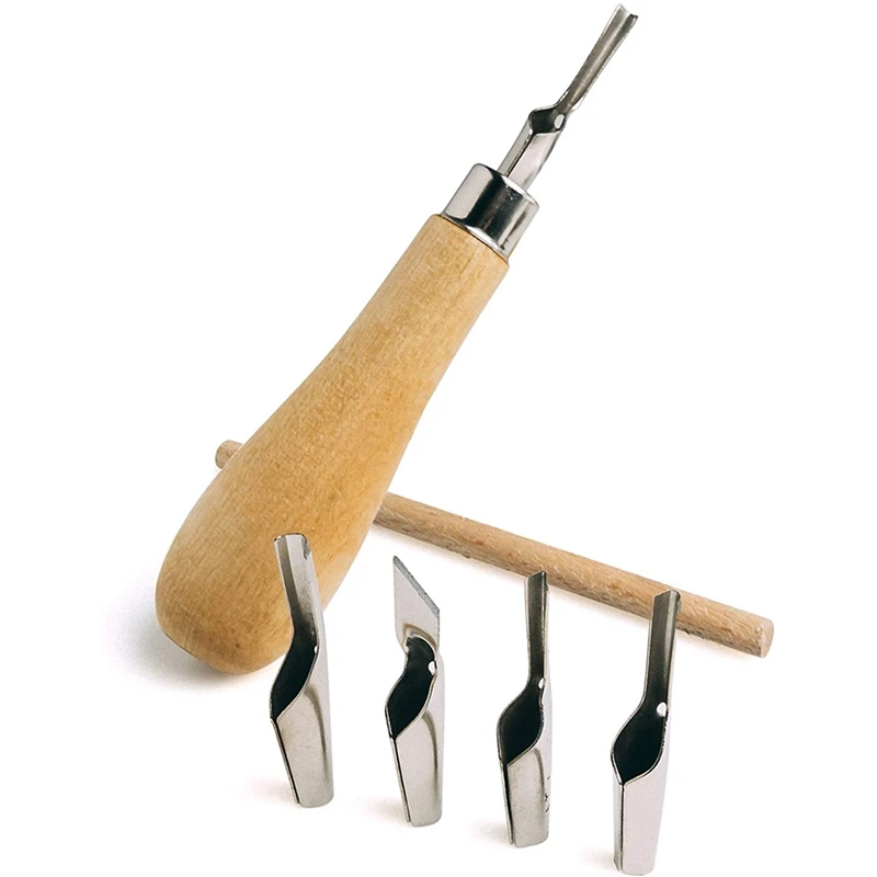 Lino Block Cutting Rubber Stamp Carving Tools 5 Blade Wood Handle Printmaking Carving Tools Set