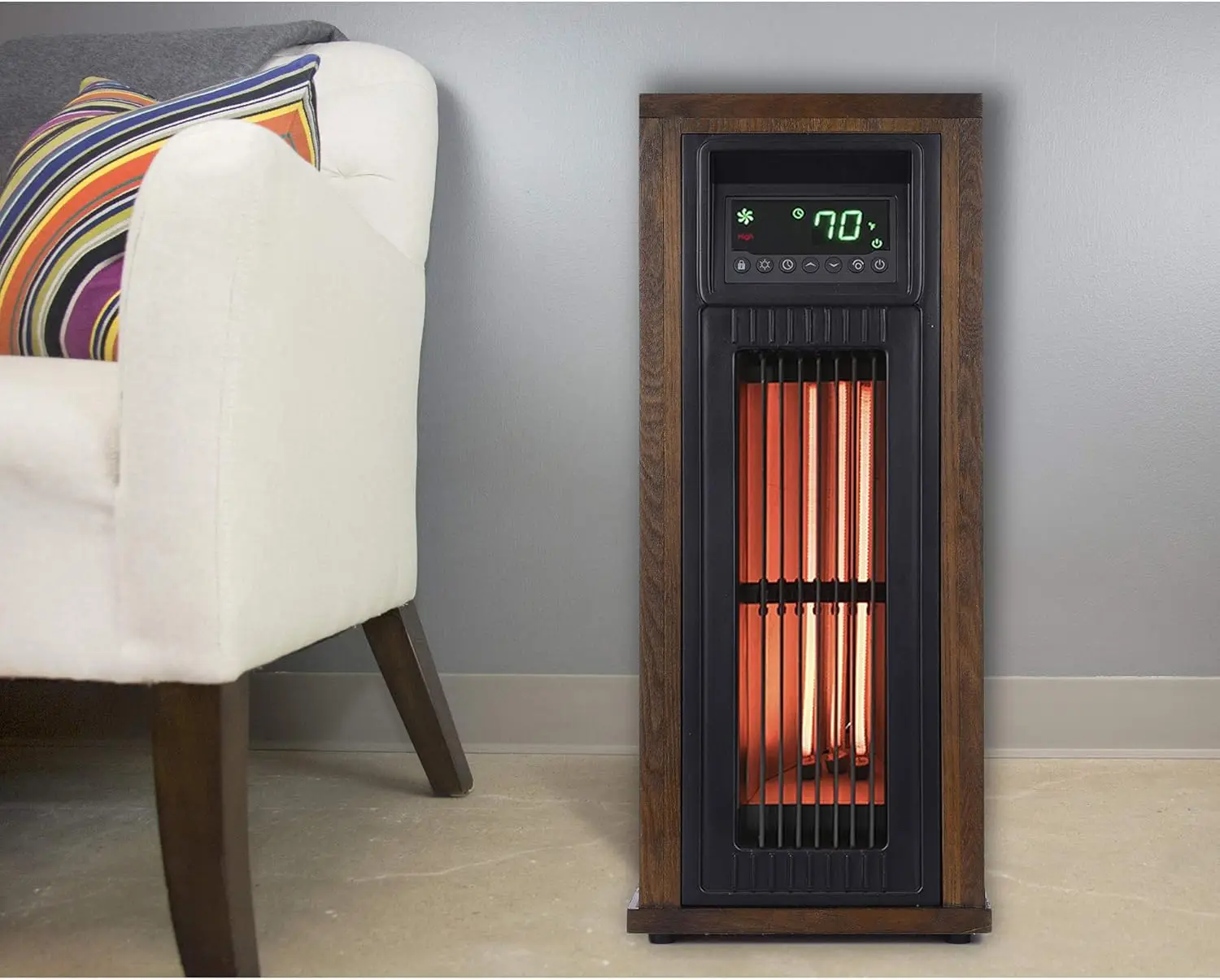 LifePro 23 Inch Portable Electric Infrared Tower Space Heater for Indoor Use with 3 Heating Elements, Thermostat, and Remote, Br
