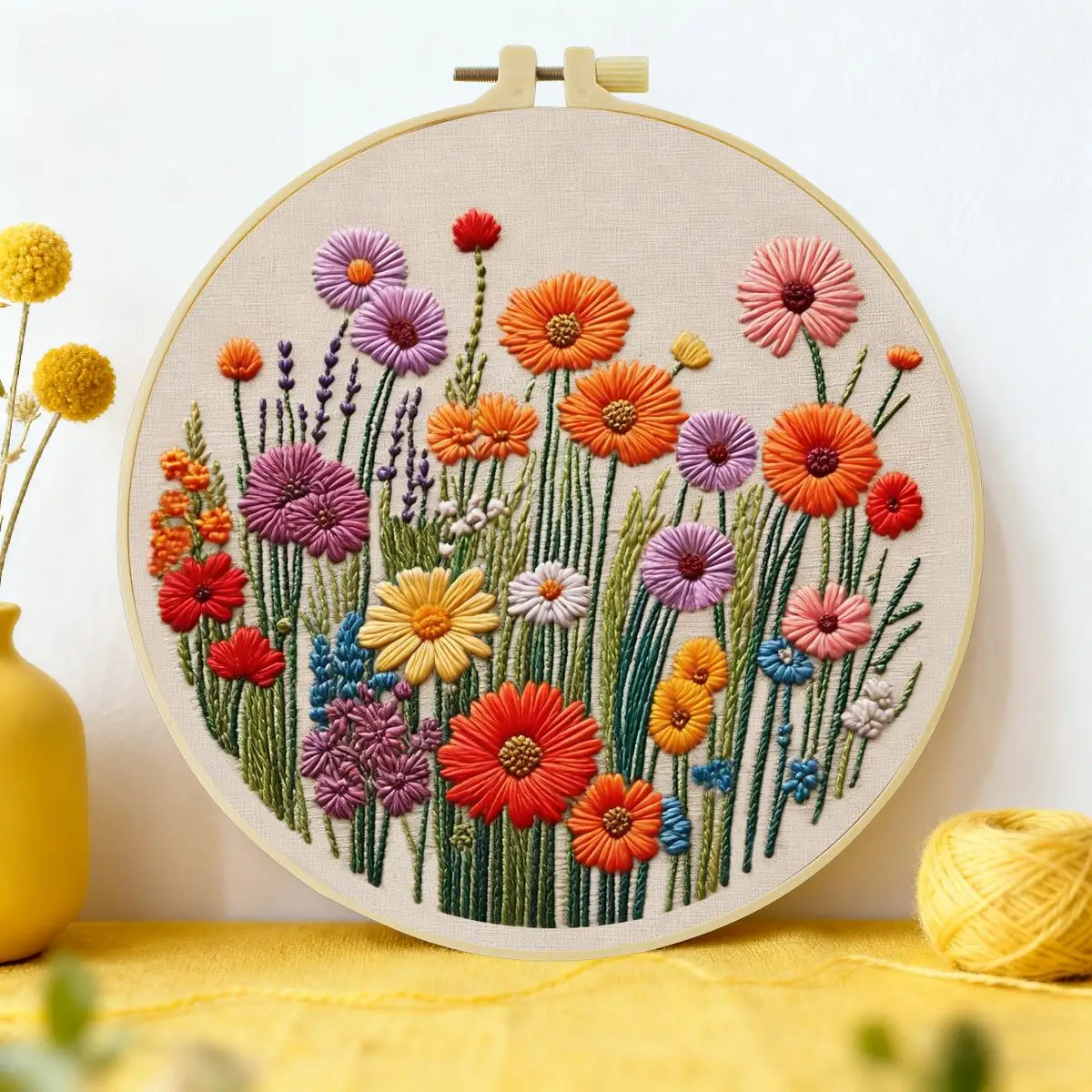1 Stück 20X20CM/15X15CM 7,87/6,3 Zoll Blumenbett-Stickerei-Starter-Kit DIY-Kit DIY-Stickerei-Set Handarbeiten Malerei