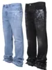 New Spring Vintage Blue Jeans Men Hand-paint Regular Fit Stretchy Denim Pants For Man 6