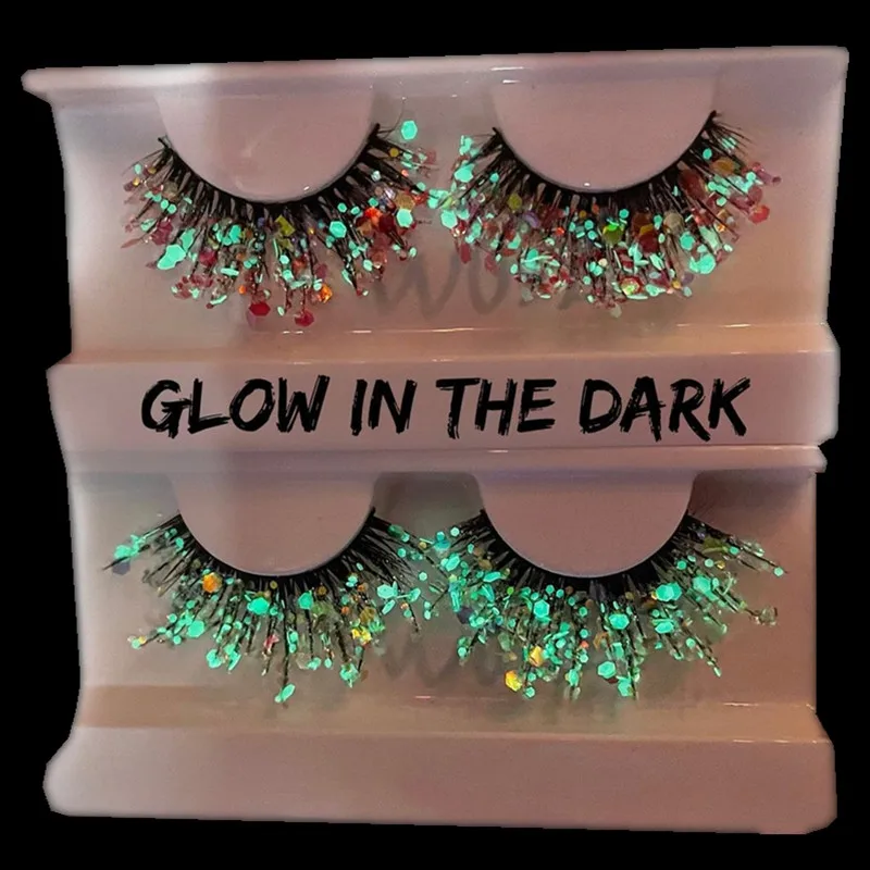 

Asiteo Colored Luminous 3D False Lashes Natural Nude Makeup Exaggerated Powder Style Drill Stage Makeup Glitter EyelashesSequin