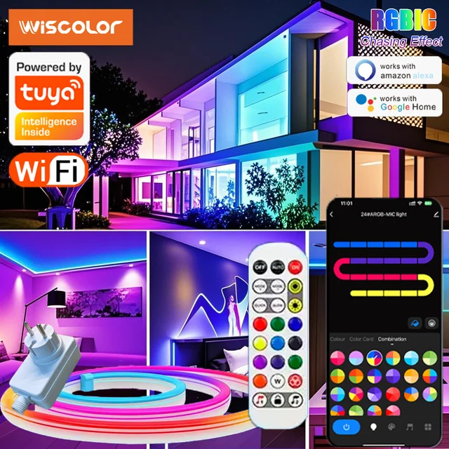 Wiscolor WIFI RGBIC LED Neon Strip Lights Waterproof Voice Control Work With TUYA Smart Life For DIY Room Home Decoration