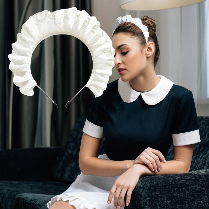Plissee Spitze Haar Hoop Frauen Elegante Hohlmuster Stirnband für Cos Maid