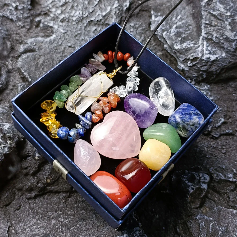Natural Stone Crystal Gemstone Chakras Healing Quartz Mineral Ornament Home Decor Love Hexagon Pendant High Quality Gifts Box |