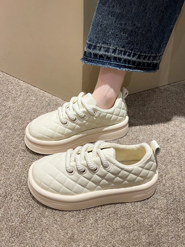 

Маленькие белые туфли, женская обувь, осенняя Женская универсальная обувь с круглым носком, новое платье, осенне-зимняя искусственная обувь с перекрестной шнуровкой