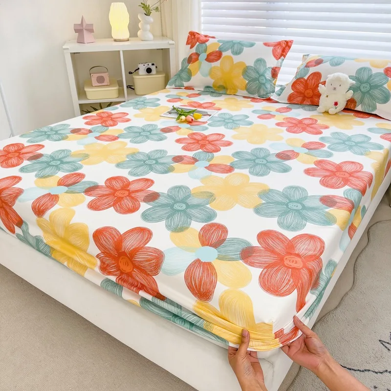 Bed Sheet Double Floral Queen Mattress Thickened for Non-slip