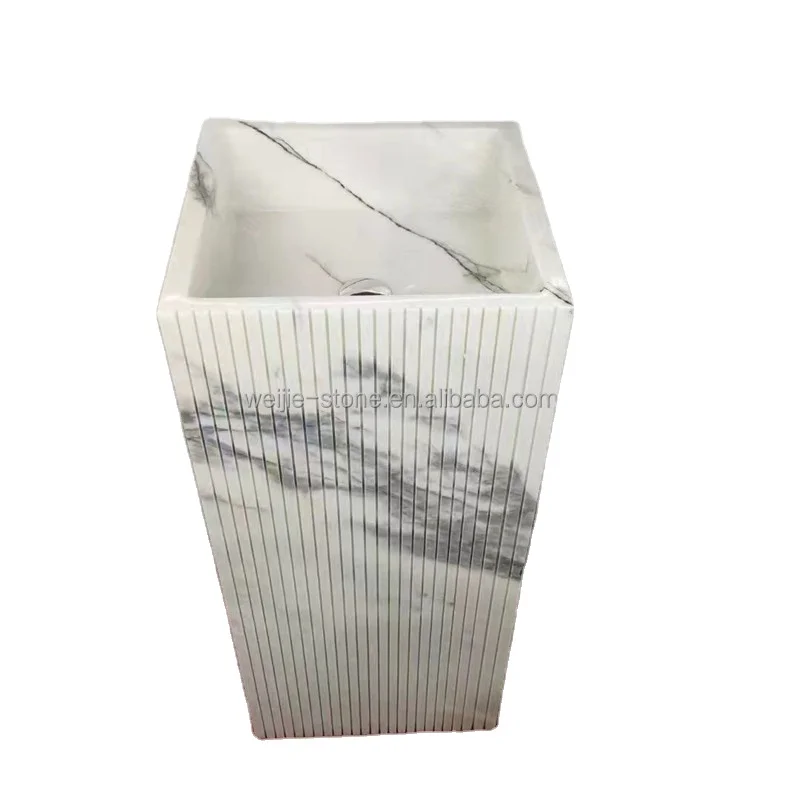 Lilac white marble pedestal basin with artistic styling pedestal stone sink sink cream 40x40x10 cm marble