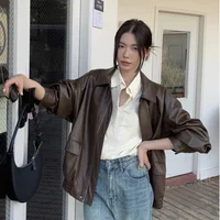 Retro American Motorcycle Leather Jacket Women's Commute Trendy Top Coat Spring Autumn New Style Korean Version Quality