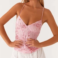 Haut caraco sans manches à paillettes brodées de fleurs, Sexy, décolleté en v profond, dos nu, gilet d'été pour femmes, pour fête, Club, haut court 3