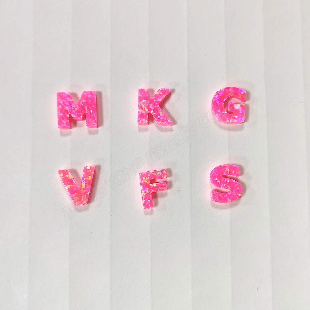 

1 Piece for Each Letter, Alphabet Letters Beads for Jewelry Making Synthetic Opal Pink Charms OP55