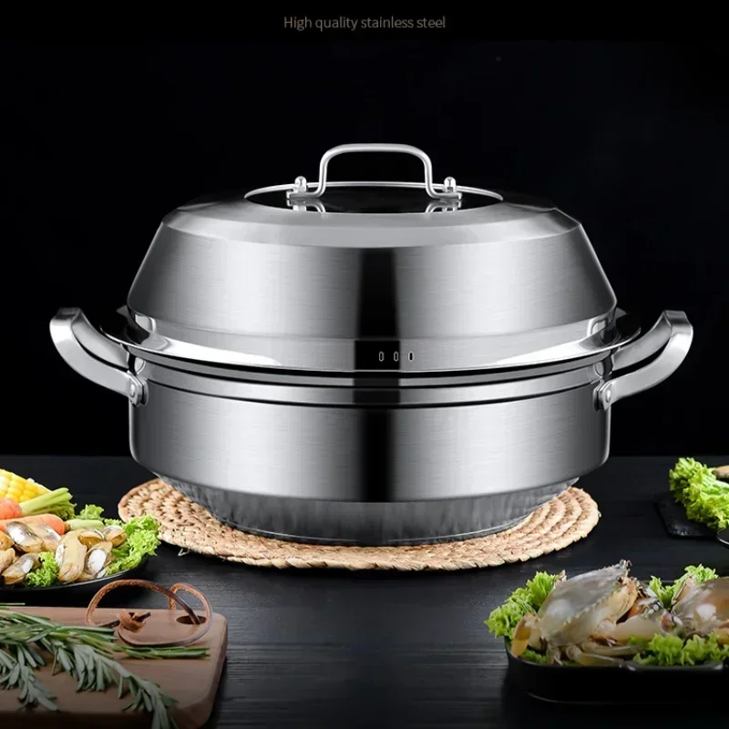 Steam Hot Pot Stainless Steel Double Layers Seafood Steam Pot Gas Stove Induction Cooker Universal Use Steamer Cooker Boiler