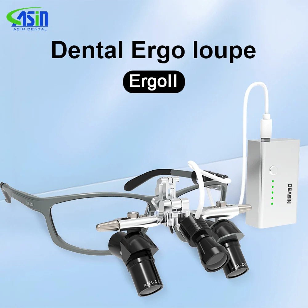 DEASIN Dental Ergo 2 Lupen 45 ° Optische Eckstruktur 4X 5X 6X Lupe mit 5W LED-Lichtchirurgieobjektiv