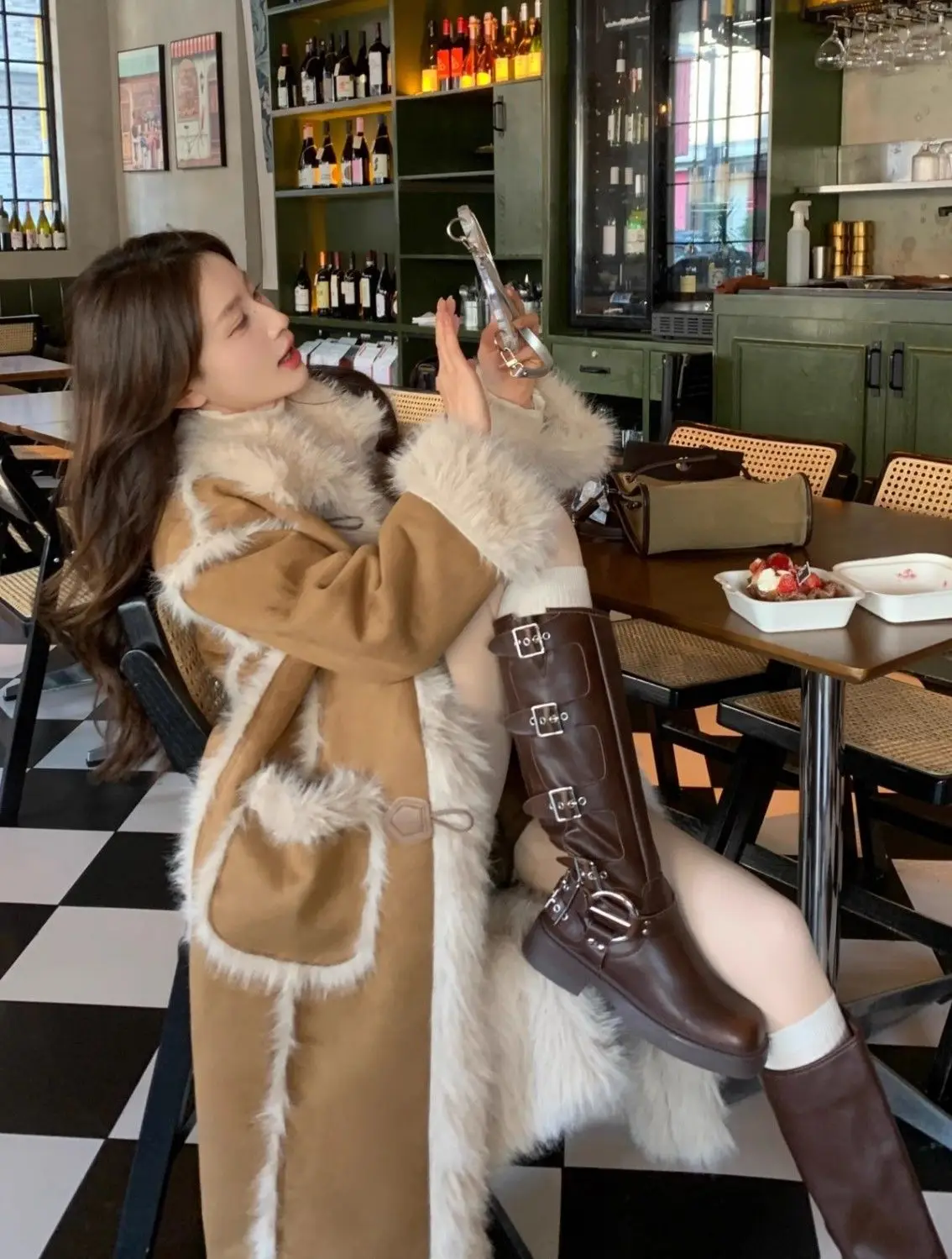 Deer Skin Velvet Spliced Denim Jacket For Women's Winter New Velvet Warm Fur Integrated Color Blocking Outwear Imitation Fur Coa