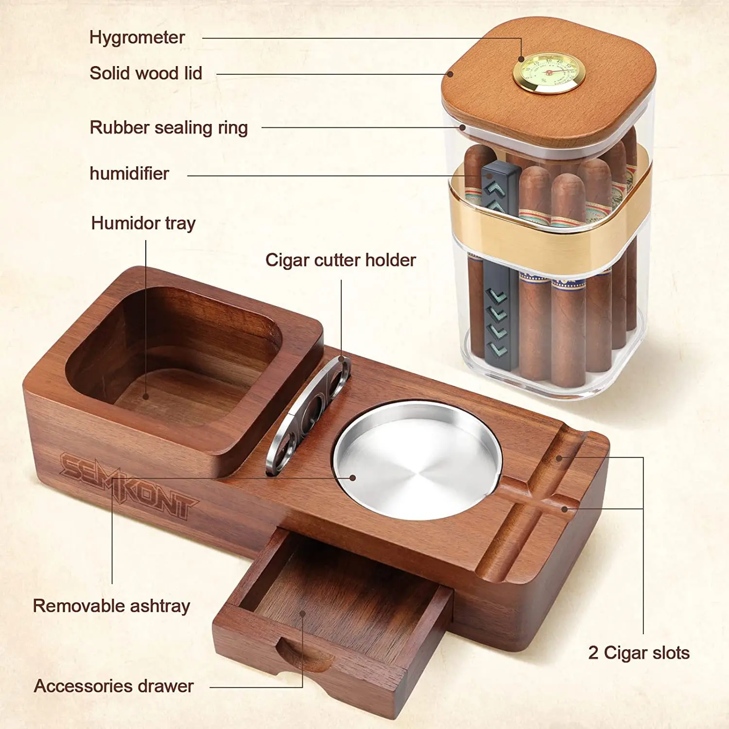 

Solid Wood Ashtray Set with Wine Glass Base