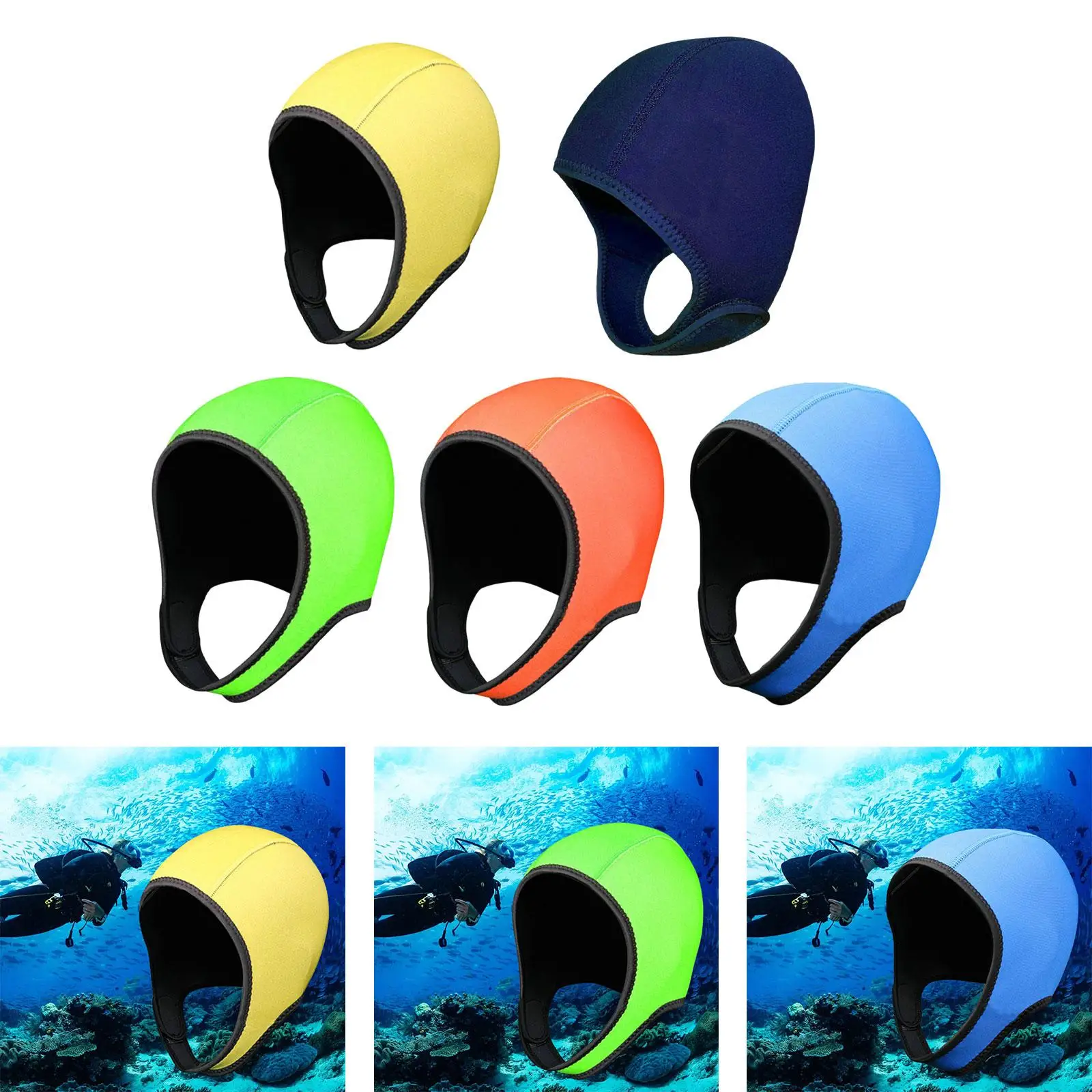 Diving Hood Swim Hat, Neoprene Wetsuit Hood Headgear with Chin Strap, Swimming Cap Thermal Hood, for Swimming Surfing Rafting