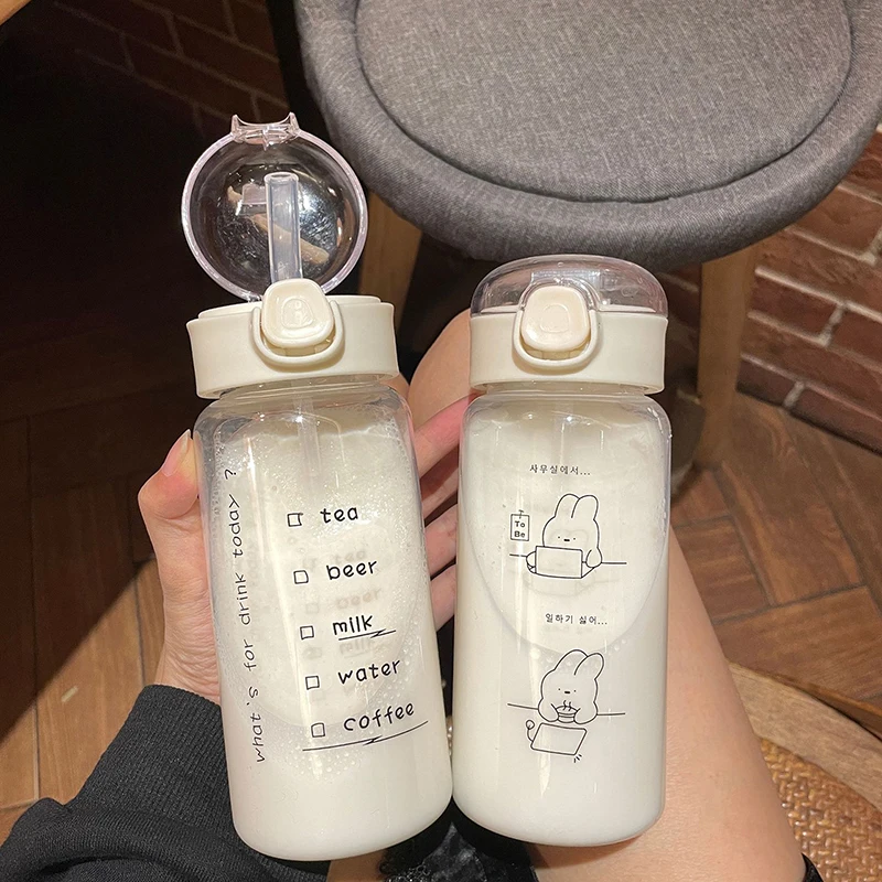 Cute Cartoon Straw Water Bottle - Portable, Leak-Proof Drinkware