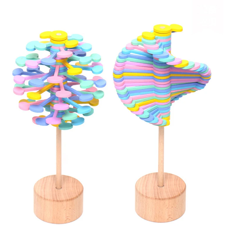 

Wooden Rotating Lollipop Stress Relief Toys Colorful Face Spiral Spin Antistress Educational Toys For Adults Kids Children